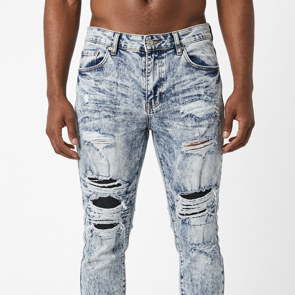 Encrypted Blue Distressed Jeans Men Size W38 L33